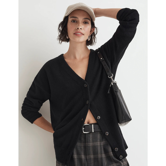 Madewell V Neck Relaxed Cardigan Long Sleeve Black Wool Blend XXS NWT - Picture 1 of 12